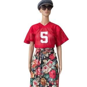 Vintage A4 Jersey Youth Medium Football Sports Perforated Cropped V Neck Red